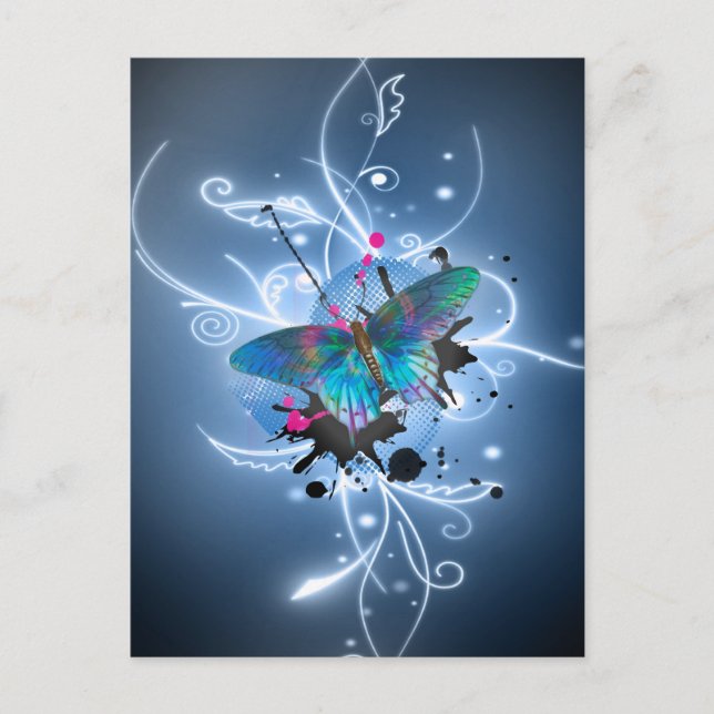 Beautiful watercolours glowing effects butterfly postcard (Front)