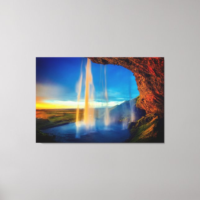 Beautiful Waterfall at Sunset Nature Photography Canvas Print (Front)