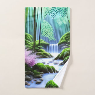 Beautiful Waterfall Forest Stream Fauna Flora Hand Towel