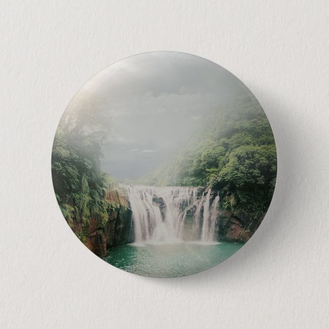 Beautiful Waterfall in a Lush Green Forest 2 Inch Round Button (Front)