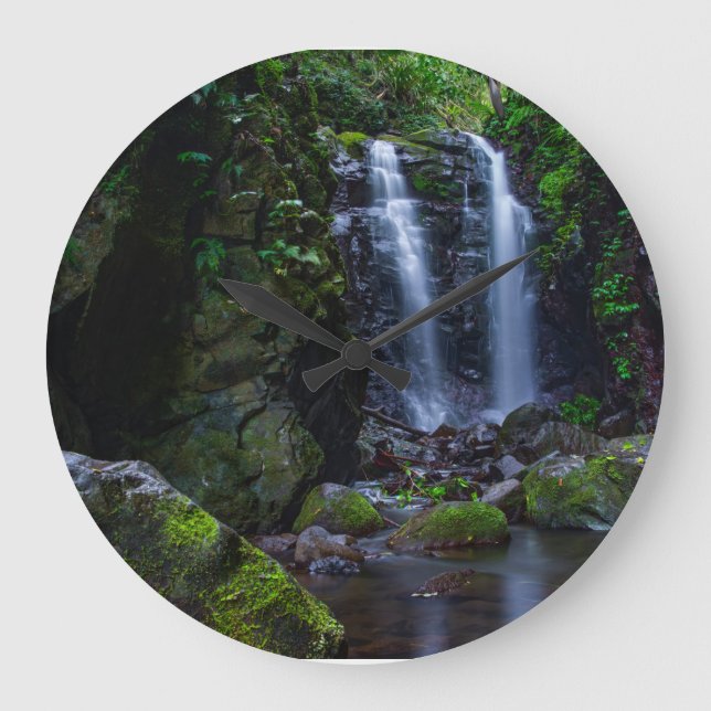 Beautiful waterfall in rainforest large clock (Front)