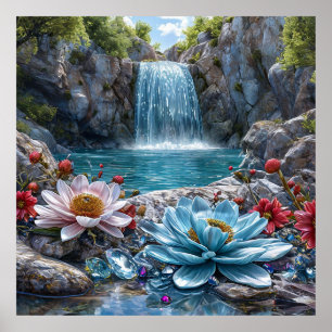 Beautiful waterfall landscape poster
