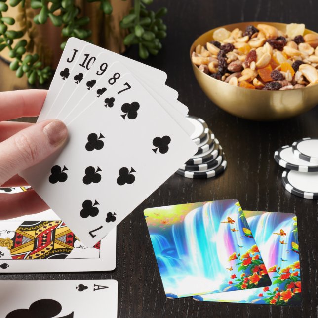 Beautiful Waterfall with Creatures Playing Cards (In Situ)