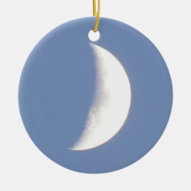 Beautiful Waxing Crescent Moon in Daylight Custom Ceramic Ornament (Front)