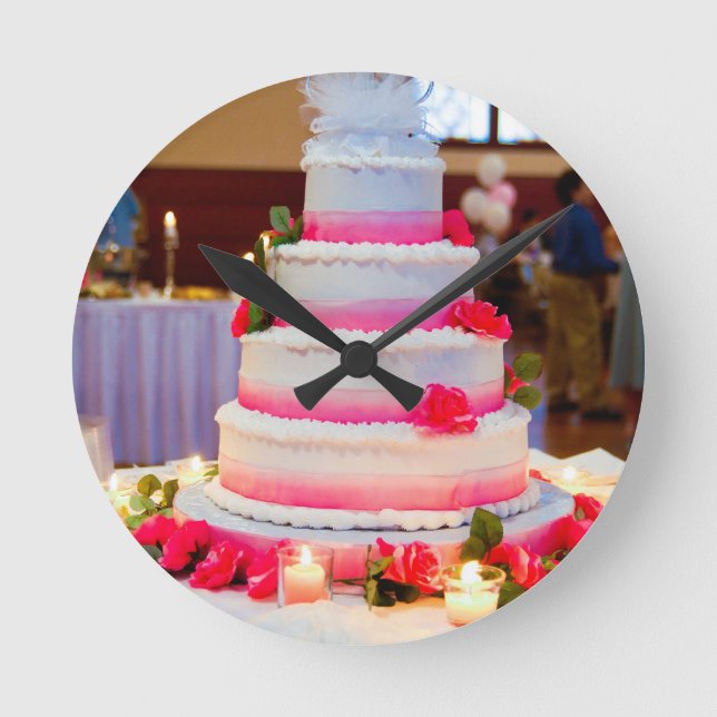 Beautiful Wedding Cake Round Clock (Front)