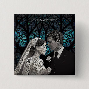 Beautiful wedding couple on a blue Tree of Life 2 Inch Square Button