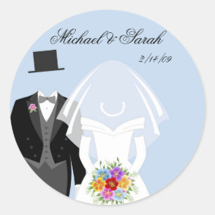 Beautiful Wedding Couple on Blue Stickers