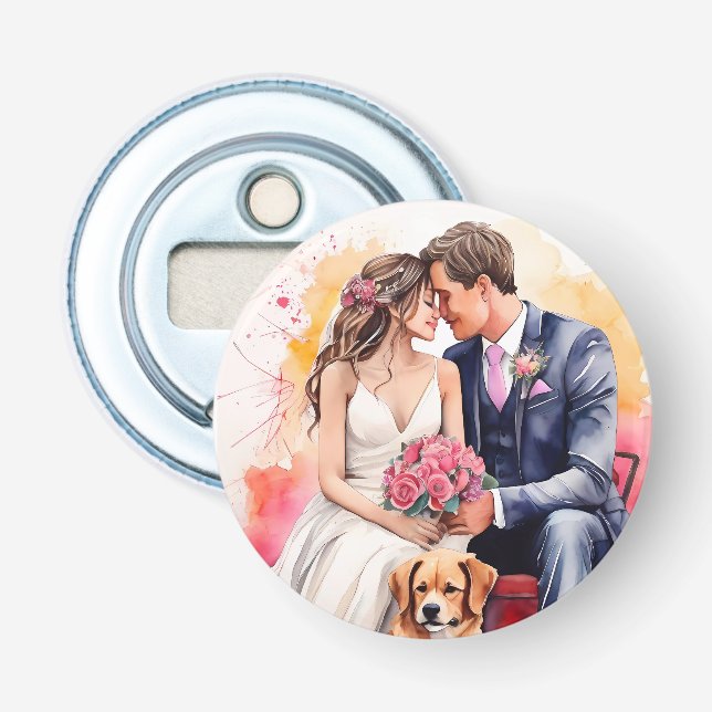 Beautiful Wedding Couple Watercolour Bottle Opener (Front)