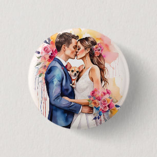 Beautiful Wedding Couple with Cute Funny 1 Inch Round Button