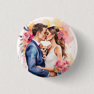 Beautiful Wedding Couple with Cute Funny  1 Inch Round Button
