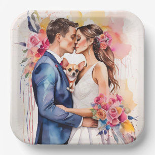 Beautiful Wedding Couple with Cute Funny  Paper Plate