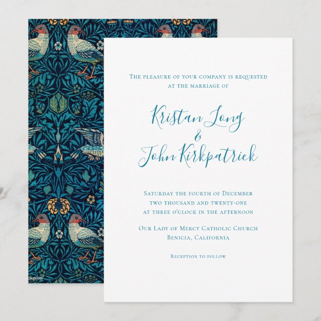 Beautiful Wedding Invitation with Blue Bird Accent (Front/Back)