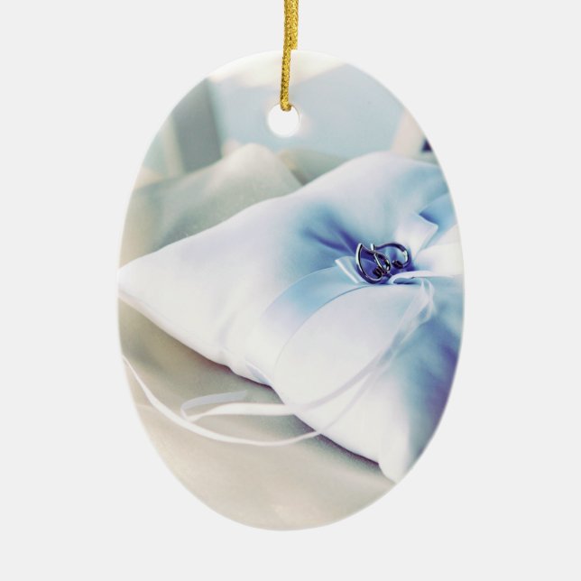 Beautiful Wedding Ring Pillow Ceramic Ornament (Front)