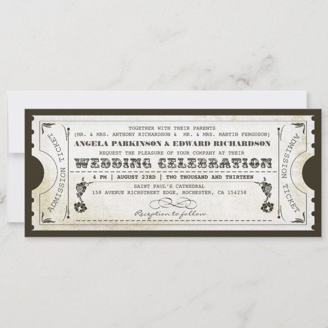 beautiful wedding vintage ticket invitations (Front)