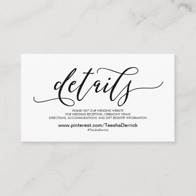 Beautiful Wedding Website Details Enclosure Card (Front)