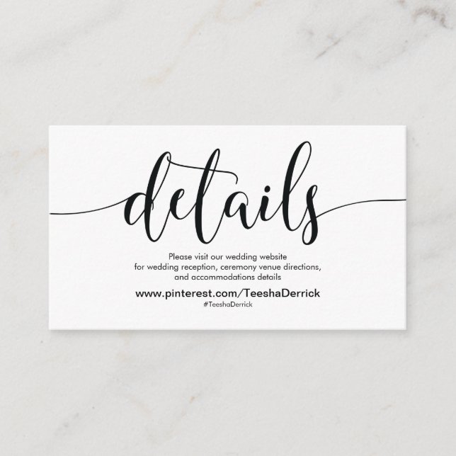 Beautiful Wedding Website Details Enclosure Card (Front)