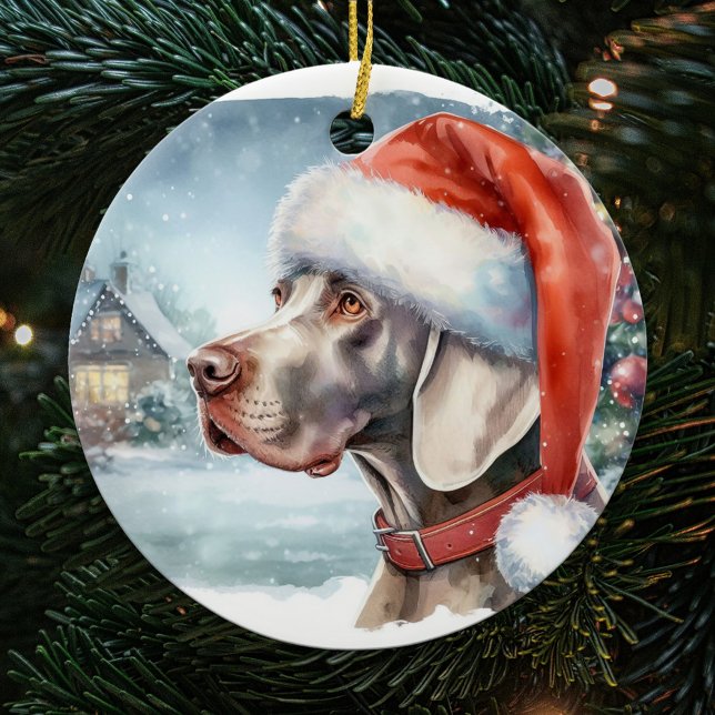 Beautiful Weimaraner Dog Winter Christmas Ceramic Ornament (Creator Uploaded)