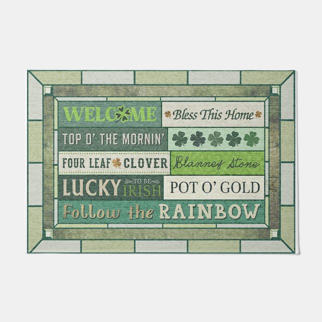 Beautiful Welcome Green Mat, Cute Slogan Doormat (Front)
