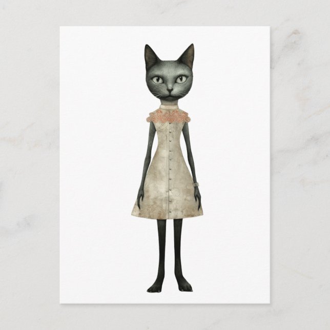 Beautiful Whimisical Grey Cat in Pink Dress Postcard (Front)
