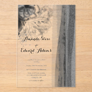 beautiful whimsical floral abstraction wedding acrylic invitations