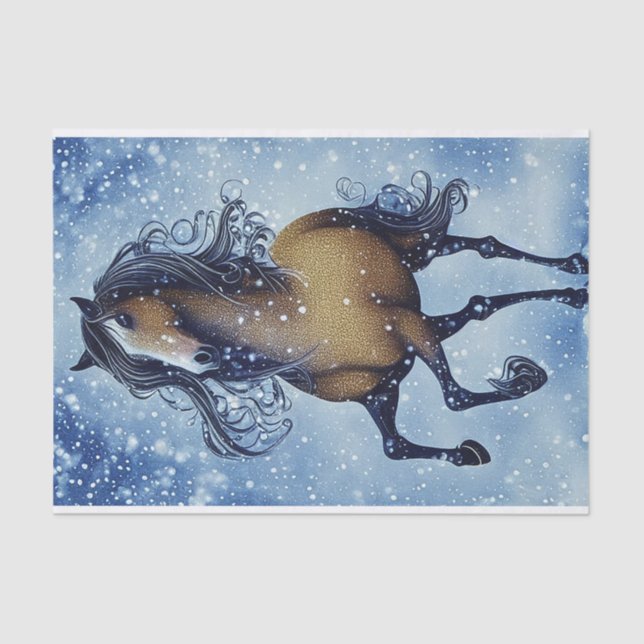 Beautiful Whimsical Horse in the Snow Winter Tissue Paper (Front)