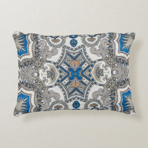Beautiful white and blue arabesque, islamic patter accent pillow