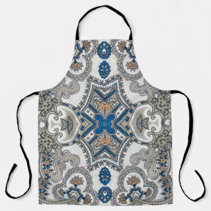 Beautiful white and blue arabesque, islamic patter apron