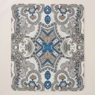 Beautiful white and blue arabesque, islamic patter sherpa blanket
