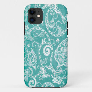 Beautiful white and blue flowers leaves and swirls iPhone 11 case