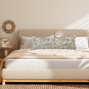 Beautiful White And Gold 3D Floral Body Pillow