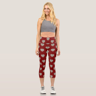 Beautiful White and Gold Marble Texture heart Capri Leggings