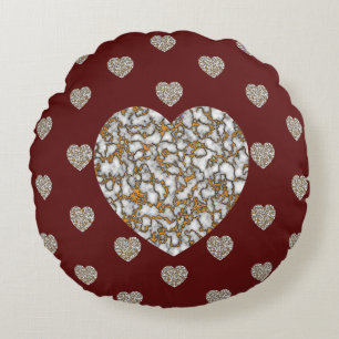 Beautiful White and Gold Marble Texture heart Round Pillow