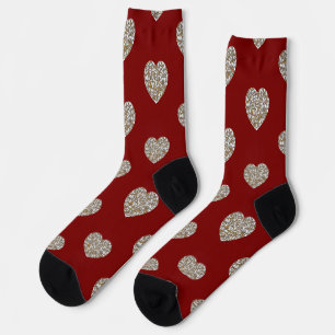 Beautiful White and Gold Marble Texture heart Socks