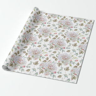 Beautiful White and Pink Watercolor Roses Design Wrapping Paper