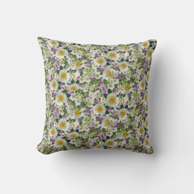 Beautiful white and violet flowers throw pillow (Front)