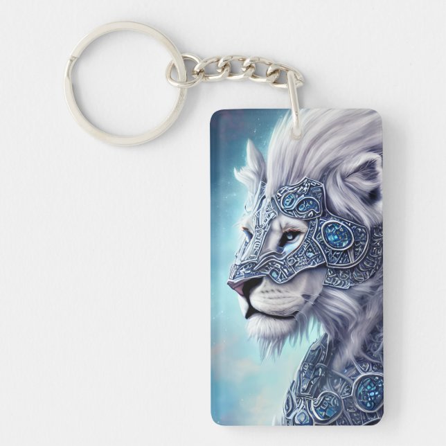 Beautiful White Armoured Warrior Lion  Keychain (Front)
