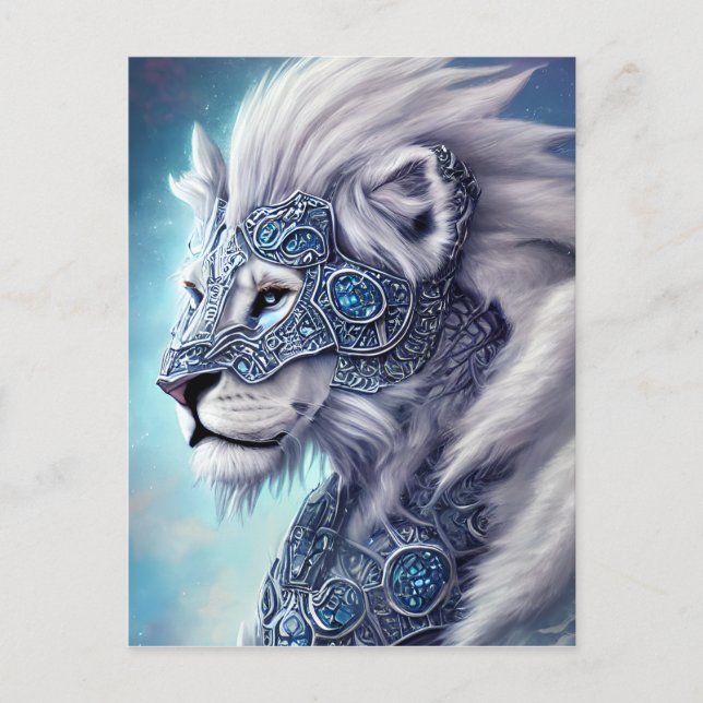 Beautiful White Armoured Warrior Lion  Postcard (Front)