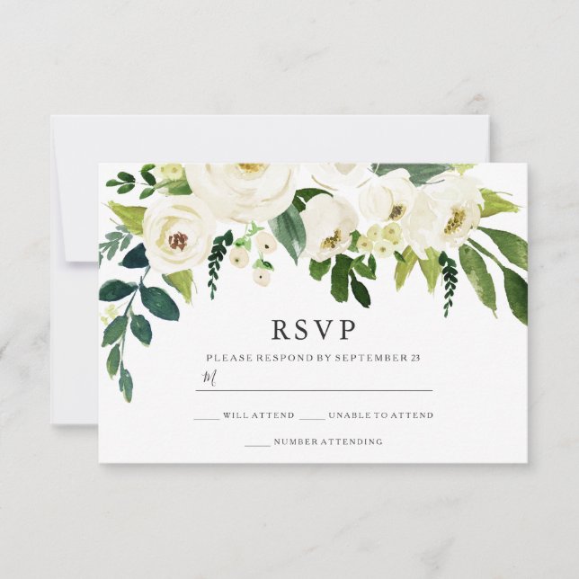 Beautiful White Blooming Flowers Wedding Bridal RSVP Card (Front)