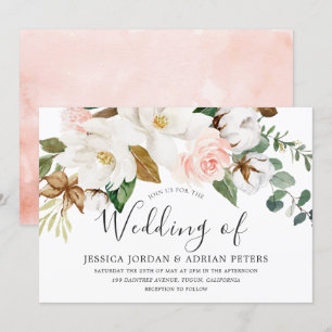 Beautiful White & Blush Floral All Seasons Wedding Invitation
