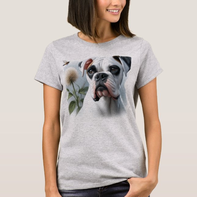 Beautiful White Boxer Dog featured in Nature T-Shirt (Front)