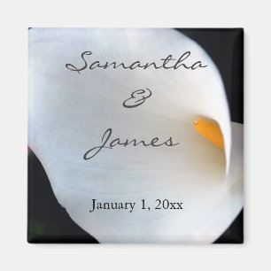 Beautiful White Calla Lily Personalized Wedding Magnet