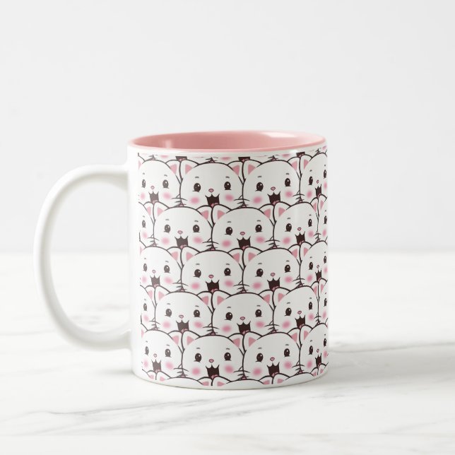 Beautiful White Cat Face Cartoon Pattern Two-Tone Coffee Mug (Left)