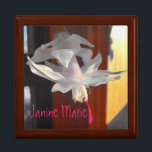 Beautiful White Christmas Cactus Flower Photograph Gift Box<br><div class="desc">The gift box cover tile features my close-up photograph of a white Christmas cactus flower. The photograph was run through a digital brushstroke filter. Fill in the template field,  remove the text or click customize to select a font style,  size,  and colour you like. Great gift idea!</div>