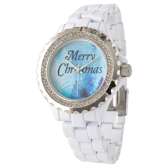 Beautiful White Christmas Rhinestone Watch (Angled)