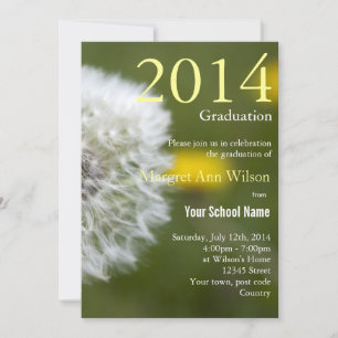 Beautiful white dandelion seed head graduation invitation