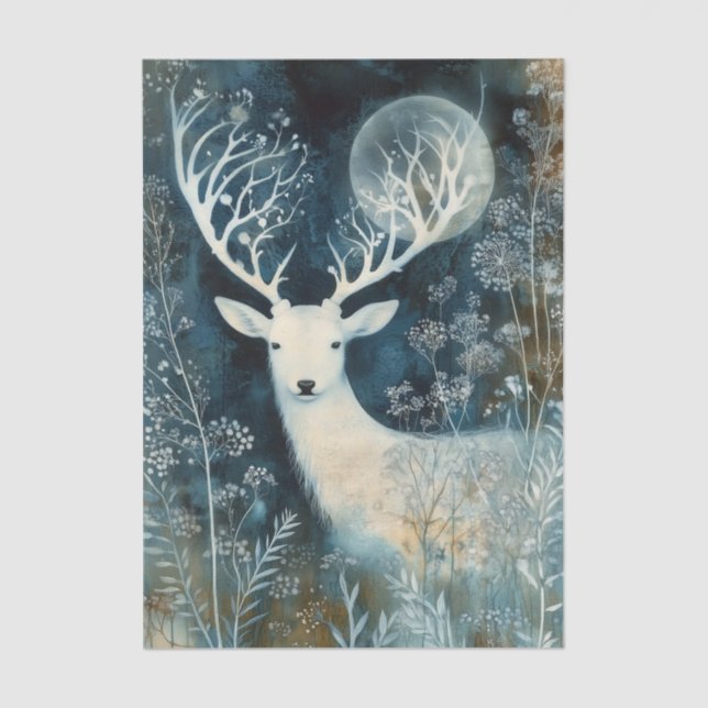 Beautiful White Deer Cyanotype Printing Tissue Paper (Front)