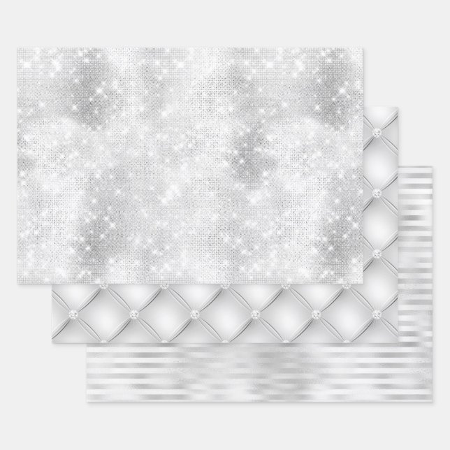 Beautiful White Designs Wedding Events Wrapping Paper Sheet (Set)