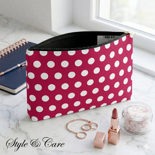 Beautiful White Dot Red Rose Zipper Accessory Pouch