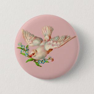  beautiful white dove with sprig in its mouth 2 inch round button