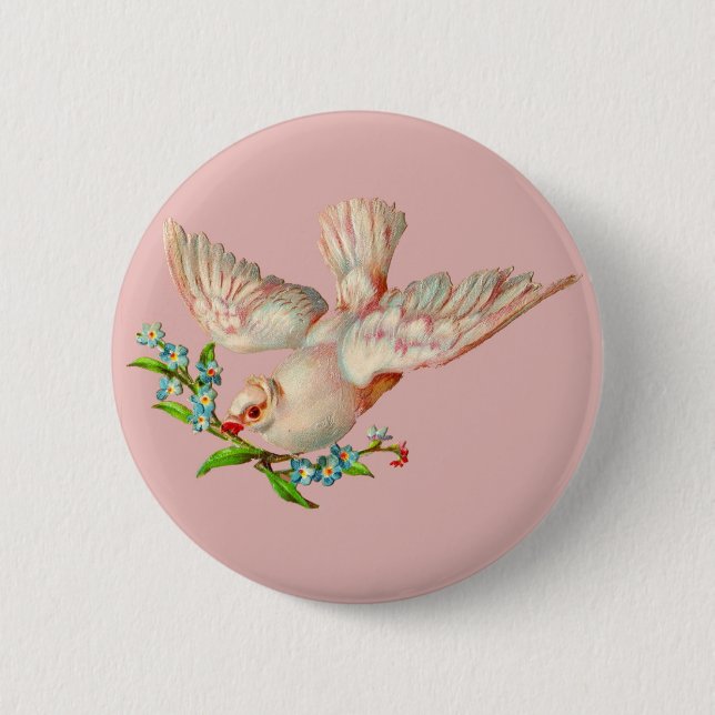  beautiful white dove with sprig in its mouth 2 inch round button (Front)